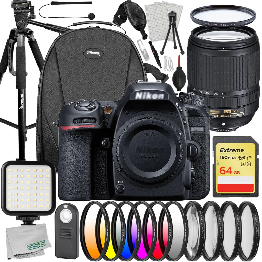 60” Lightweight Memory More Tripod Bundle - Camera 18-140mm Much Ultimaxx DSLR Includes: Lens 64GB Extreme & D7500 Bundle) with (26pc Card, Advanced Nikon