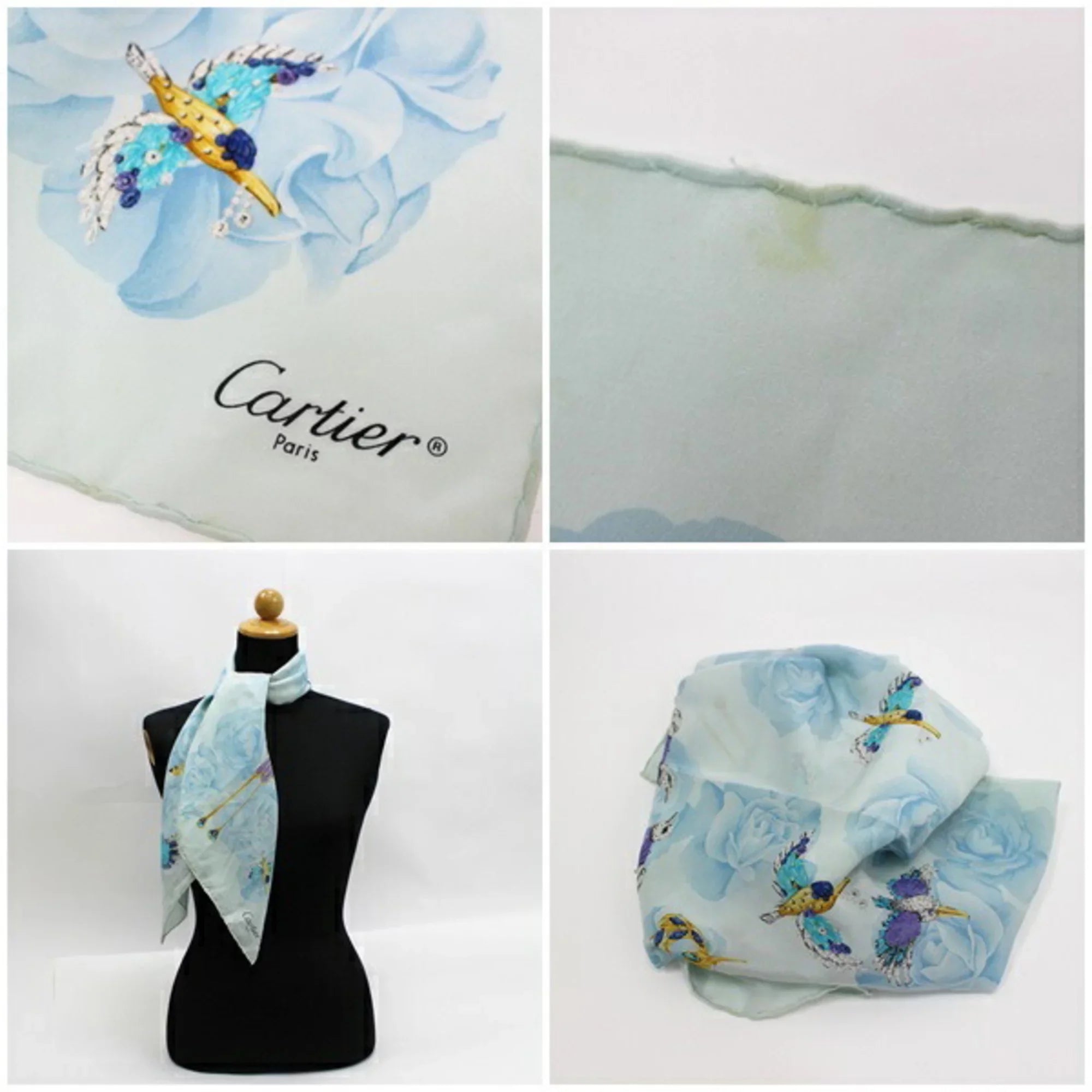 scarf muffler pattern bird silk Pre-Owned Ladies Cartier (Good) |