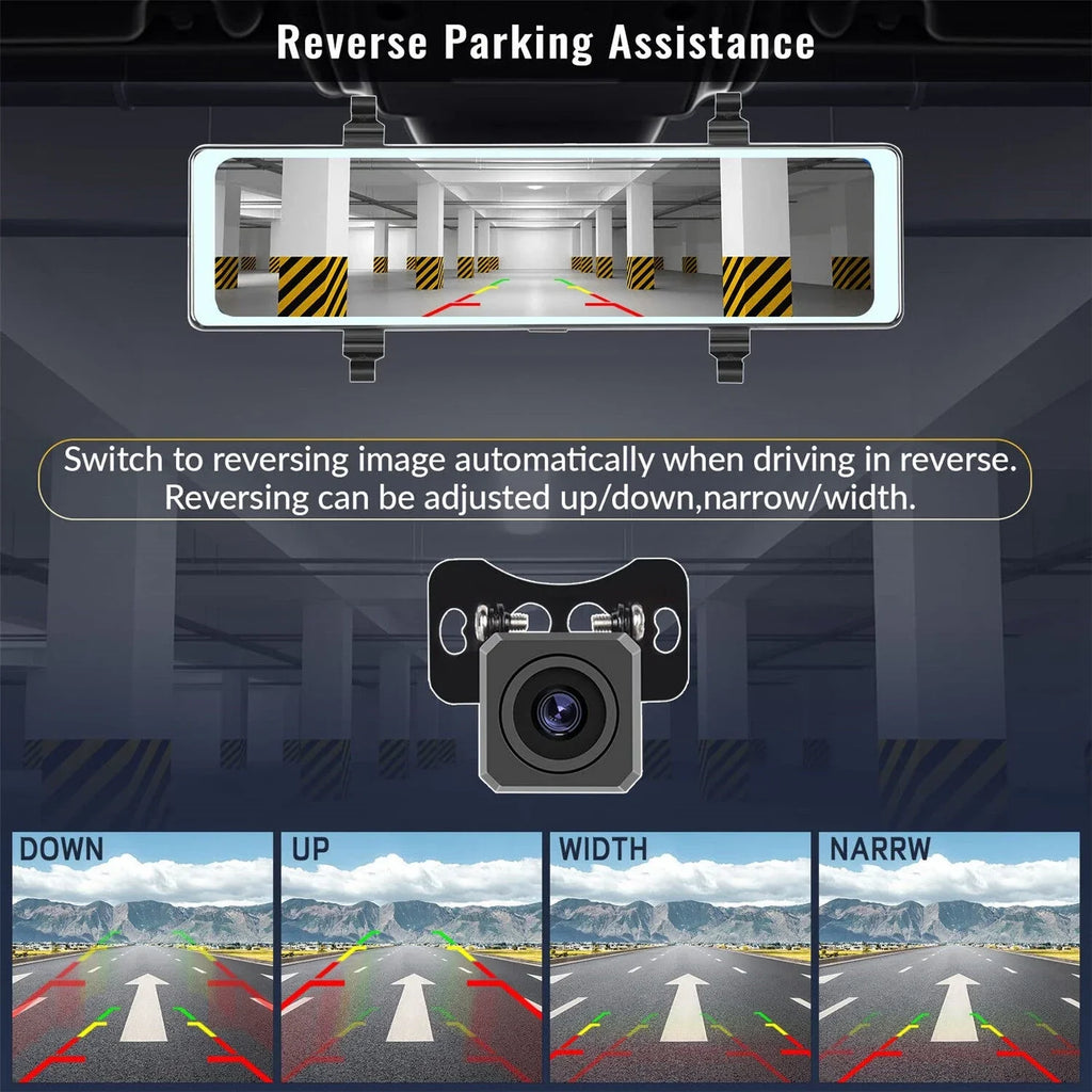 View Auto,11.26" recording, Mirror View with Dash WDR/HDR,Loop Rear 4K Wireless Assistance, FM Carplay&Android Control Vision,Parking Voice Mirror Cam Transmitter,Night Cameras,WiFi Recording