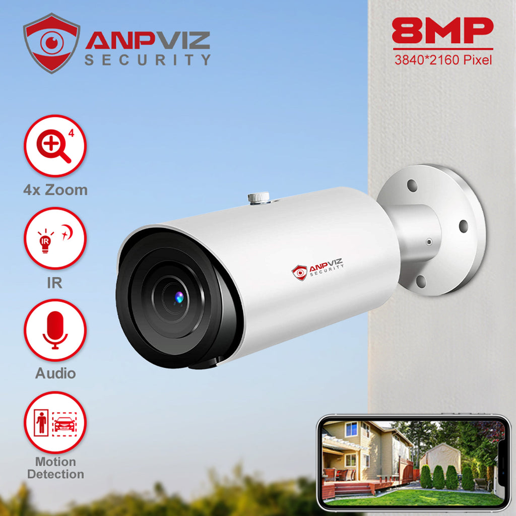 Mic Human Distance Support Camera IP66 Bullet Built ANPVIZ 4X H.265 Zoom in Vehicle IR 8MP Detection Camera 30M