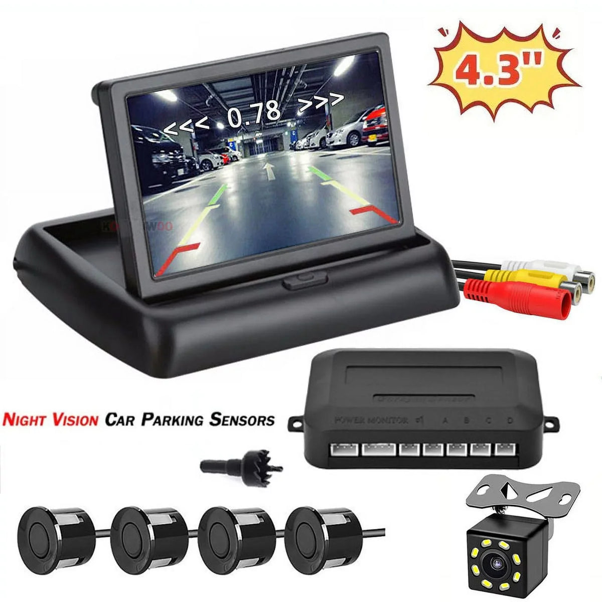 Reverse View Blind 4.3in Car Warning Sensor Detection Vision Spot HD System and Parking Radar Night Rear Monitoring Kit+Universal Monitor Camera Set Backup