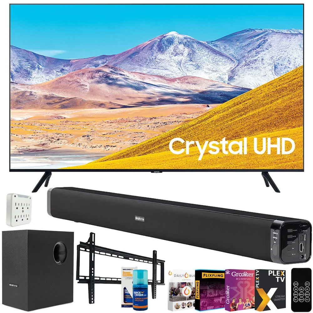 TV 65 Gear TV) TV Essentials Subwoofer, Wall & LED Surge (65TU8000 65" and Inch 4K Adapter, 60W Cleaner TV (2020) Screen Soundbar Smart Deco Mount, UN65TU8000 Bundle UHD 65-inch with Digital