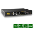 exterior Powered Networking Unmanaged Internet POE Switches Up-link/1 Fiber Computer SFP) Hub PoE+/2 Ethernet Network Gig Port Switch, Router, Extender Port Passthrough Power 16 (16