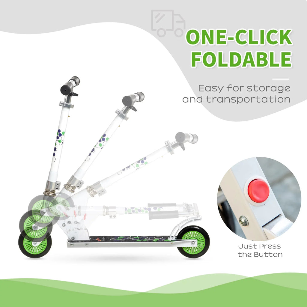 One-click Push Aosom Scooter Folding Handlebar, Kick w/ Kickstand, System, Girls, and & Adjustable with for Kids Boys Rider Dual Brake Durable Bearings, White Wheels Sturdy