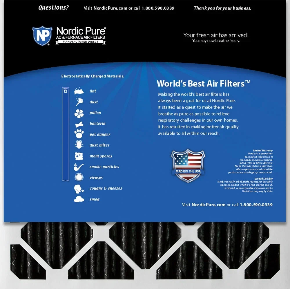 Carbon Pleated Plus Air Nordic Filters Pack 12 3 Furnace 20x20x2 Pure
