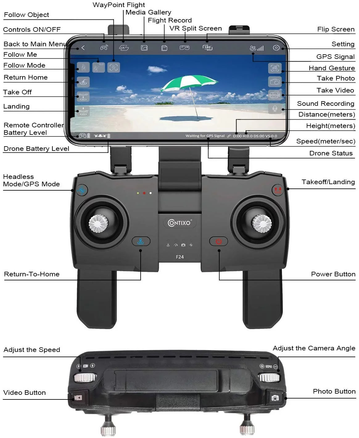 Camera , Brushless Fits Foldable Flight Minutes with Time, Waypoint Adults, 30 Carrying Pro 4K with Case with Motors, for Follow Camera Quadcopter Drone F24 Contixo Me,
