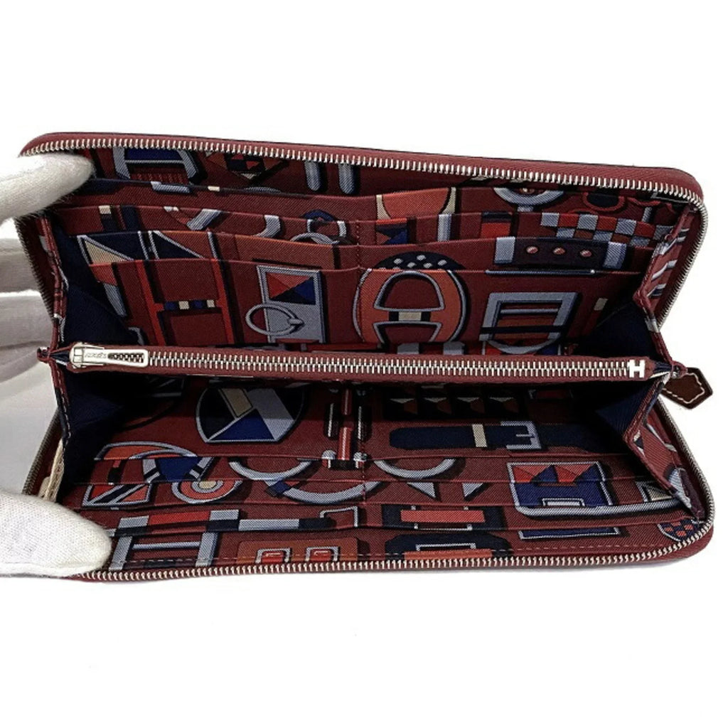 Round Azap Glenat Wallet Hermes Leather Long In (Good) Pre-Owned Rouge Bordeaux Epson Ladies Silk