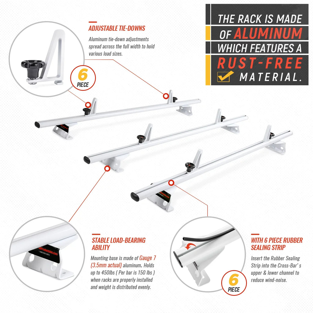 50'' Roof Rack Model AX312 Connect/ 2014-On Fits City Express, -Racks Cross Van - Transit for NV200/ White 2013-2017 3 Aluminum 2013-On Bar Bars