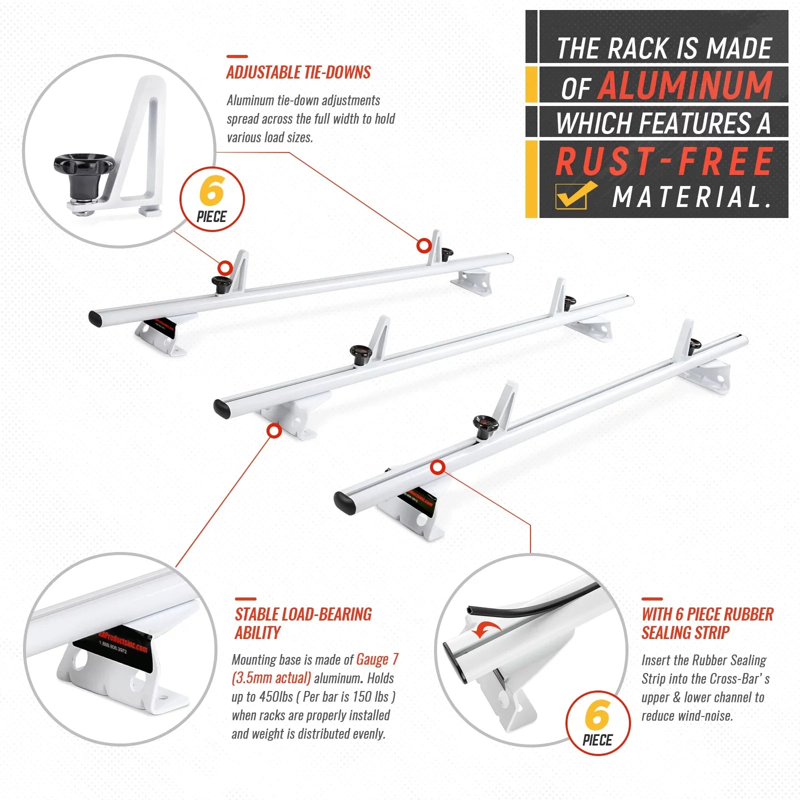 50'' Roof Rack Model AX312 Connect/ 2014-On Fits City Express, -Racks Cross Van - Transit for NV200/ White 2013-2017 3 Aluminum 2013-On Bar Bars