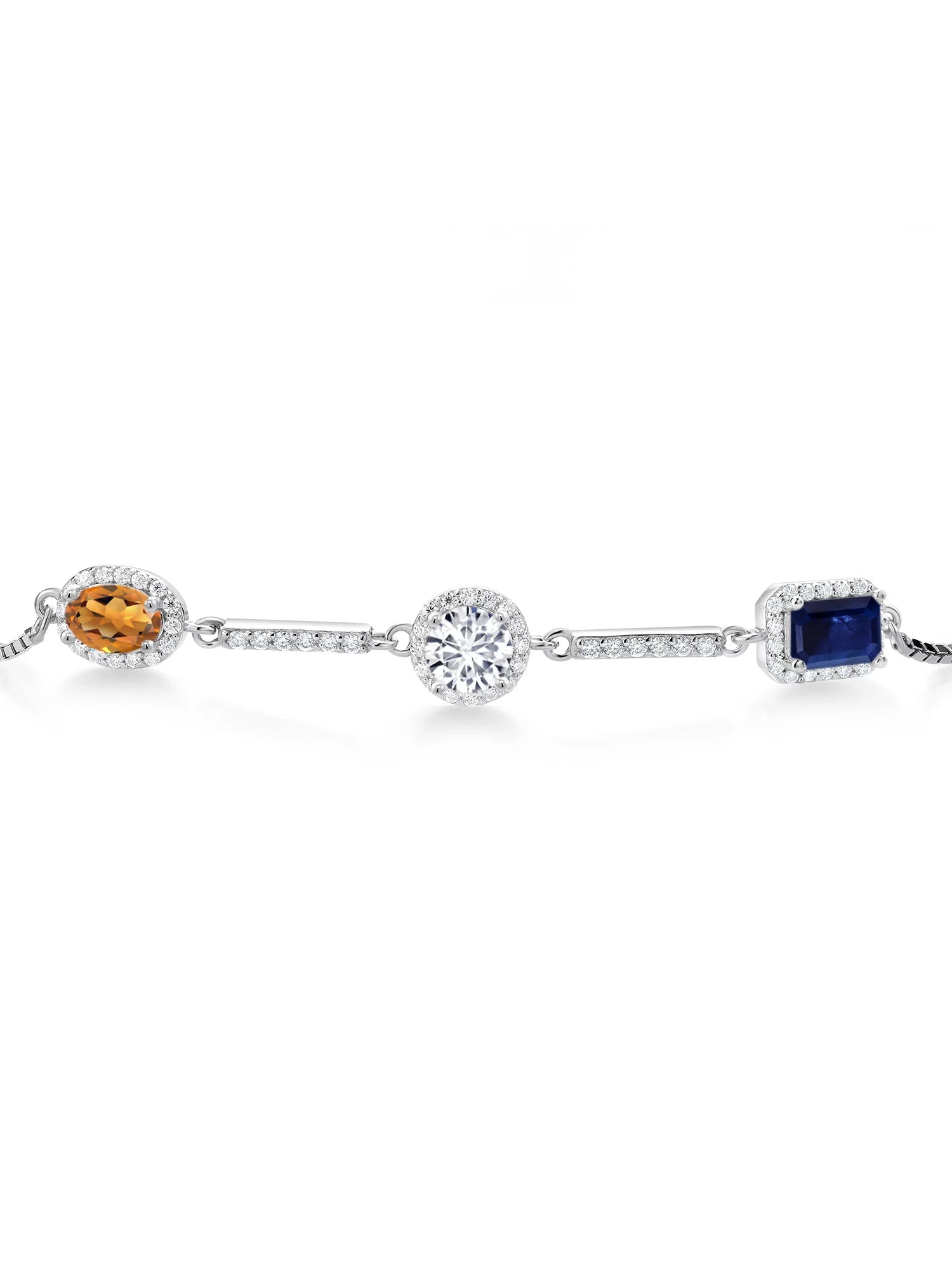 Sapphire For Stone Cttw) Hanan Gem Stone and Citrine King Diamond Oval (1.85 Lab Adjustable Keren Silver 3 Madeira Grown Sterling Round Bracelet Fully Octagon Women Moissanite 925
