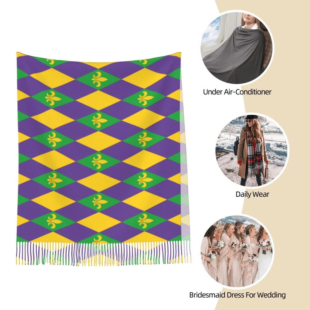 Large Art Soft Cashmere Gifts- Winter Elegant Gras Print Mardi Scarves Feel For Bingfone Warm Women Shawl Wrap Scarf