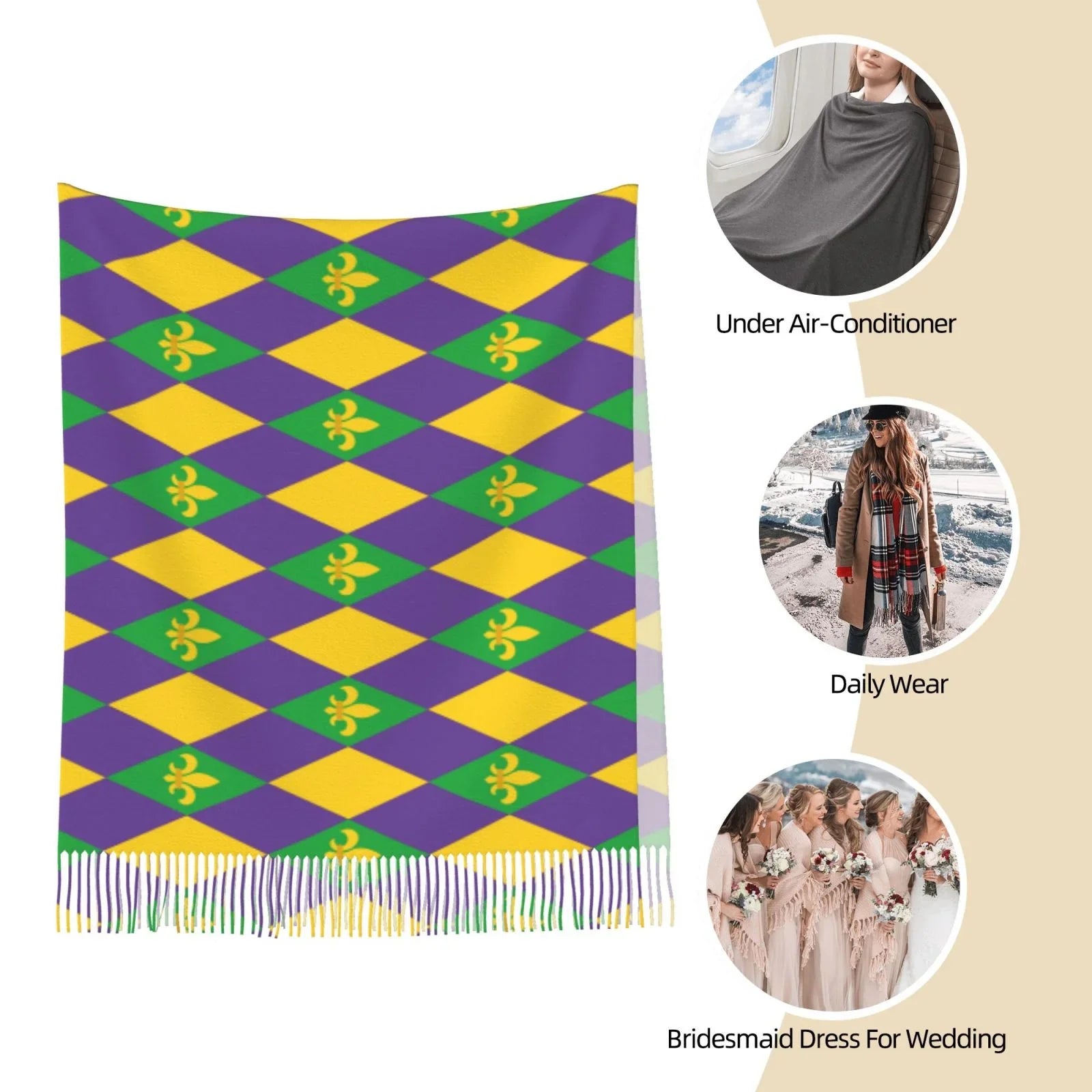 Large Art Soft Cashmere Gifts- Winter Elegant Gras Print Mardi Scarves Feel For Bingfone Warm Women Shawl Wrap Scarf