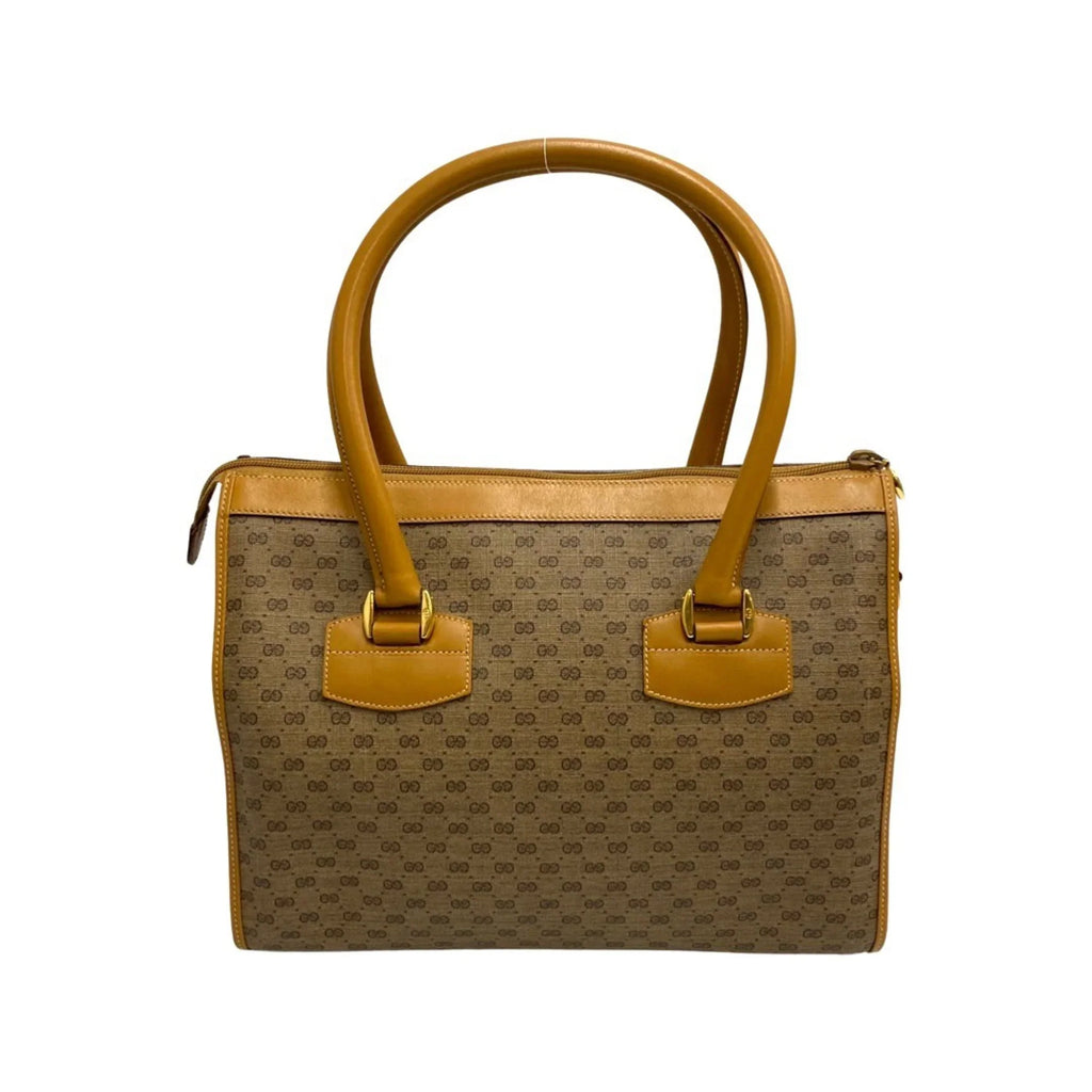 (Good) GG Shoulder Bag Leather Genuine Handbag Pre-Owned Brown Old 2way Micro Vintage