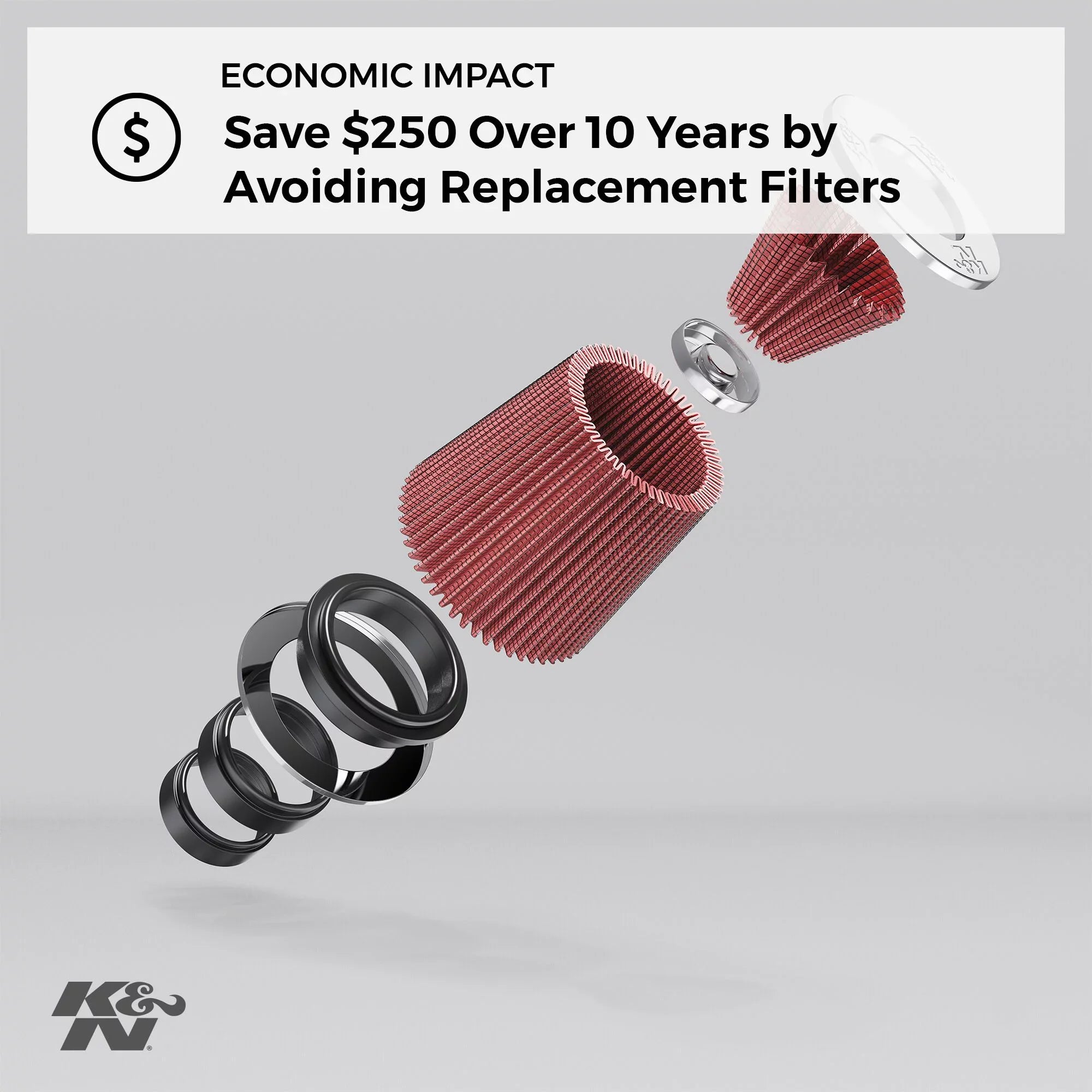 High 6 Flange In, In, Air Round Shape: 0.625 Washable, Clamp-On Diameter: Replacement Premium, Filter: Length: Height: In, Filter: Tapered, Filter Universal Performance, K&N Flange 6 -5173