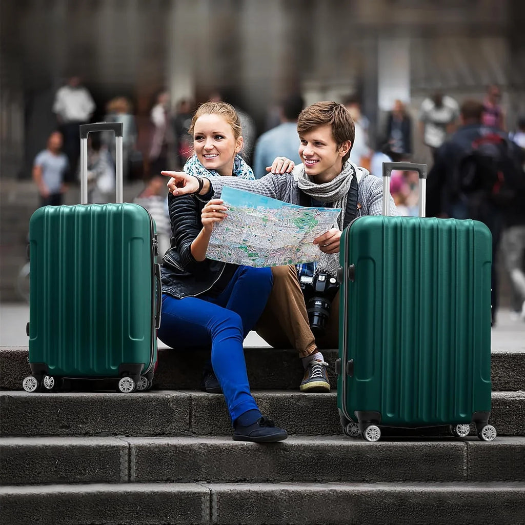 Luggage Hardside Suitcase ABS 3 & Spinner for with on Dark Sets Wheels Lightweight Business Green TSA Portable of Set lock, Travel - Luggages (20/24/28) Carry