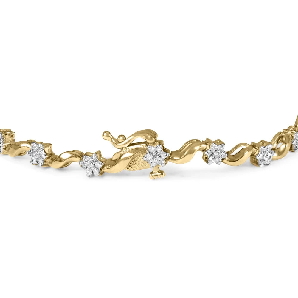 1.00 Clasp Cut Yellow S-Link Floral Clarity) Diamond Womens 7.50" Gold (I-J of 10k Color, Round Brilliance Cttw Prong Bracelet Box Haus I2-I3