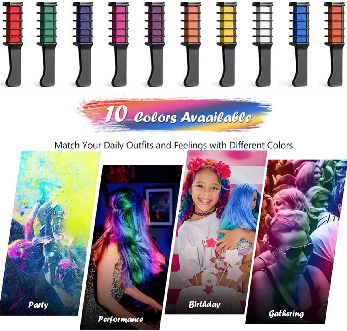 Temporary Kids Dye Bright Hair Birthday Combs, Pens Hair Pens for Girls Washable Hair Dye Makeup Colourful, Chalk for Chalk Halloween 10 Easy