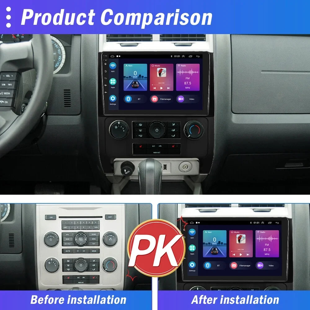 Bluetooth Camera Escape/ AHD GPS Backup Android Kuga/Mazda Wireless Touchscreen FM Tribu WIFI Android 2007-2012 Stereo Car 13 Radio Link Hifi, Podofo Carplay 9'' Mirror 2+64G for Auto