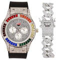 Color Set. Charles Flame Sets Out Out Blinged Single on Blast (ST10380- Bracelets ) Out Watch Colourful Iced Iced Rainbow Collection or Mens with Combo Raymond