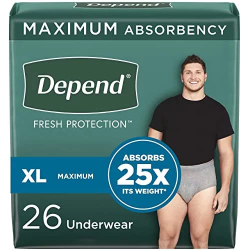 Depend Depend (Formerly Underwear Fit-Flex), Disposable, Men 26 Protection Maximum, Count, Packaging Grey, May Adult Incontinence for Fresh Extra-Large, Vary