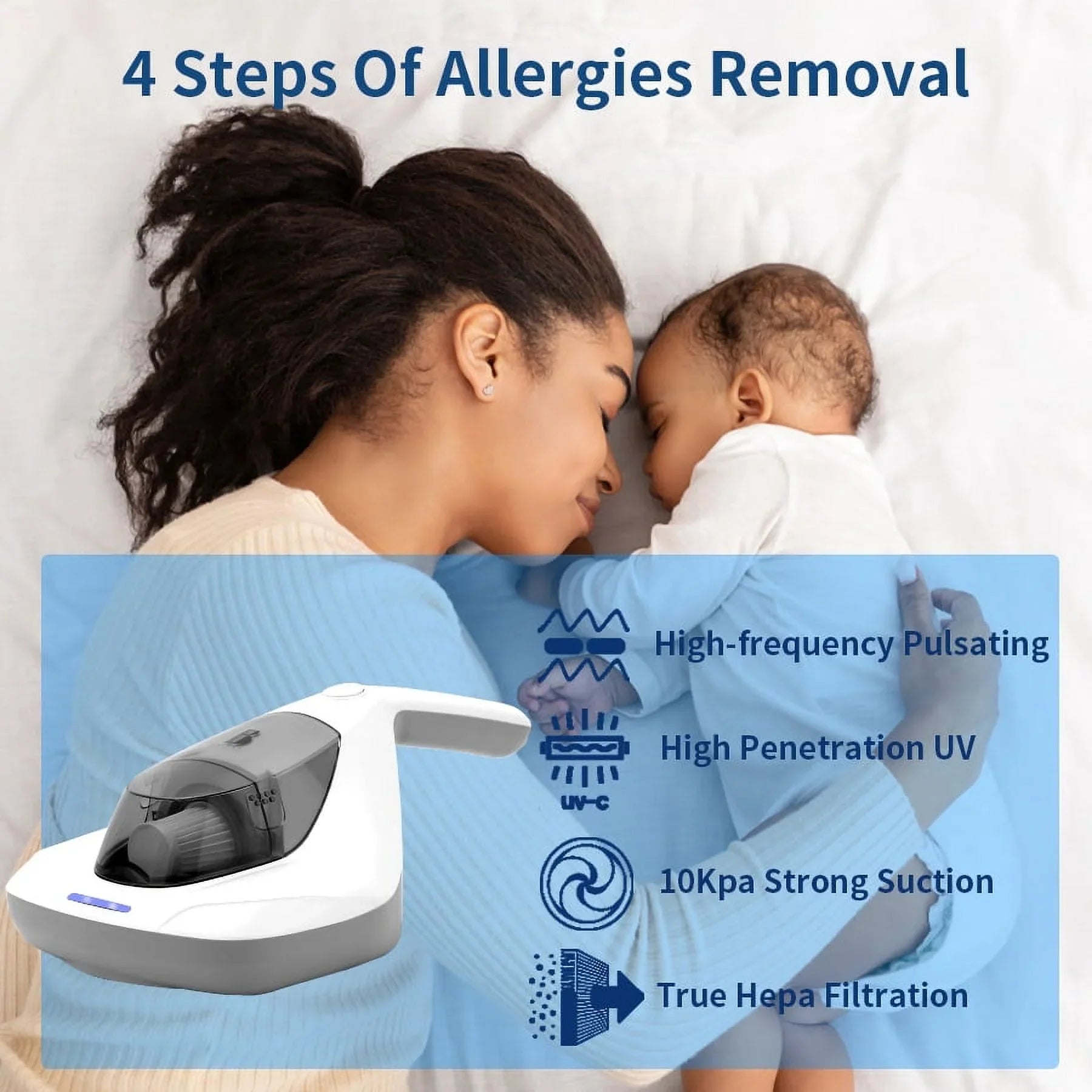 Kills Cleaner Pulsating Allergen Vacuum with Sanitizer remove Allergens/Bacteria/Mite Handheld Large Hair/Dust Pad&True