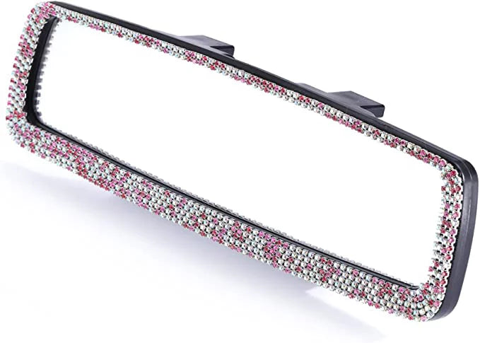 Car Women Bling Mirror, with Tee Glass, Decorations Car Rearview and Interior Bling View Mirror Bling Rear Car Accessories for