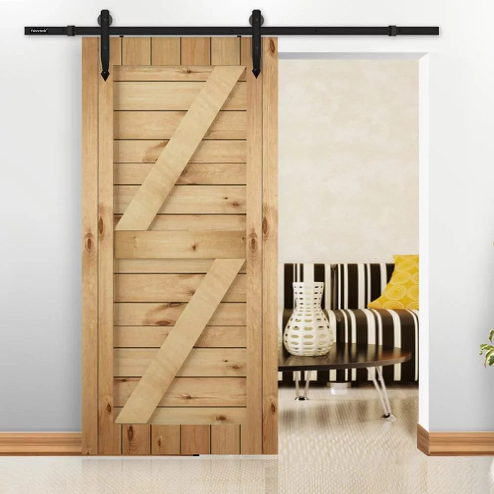 Hanging Kit Ft 6 Barn Hardware Easyfashion Arrow Sliding Steel Design Track Door Black Single-door