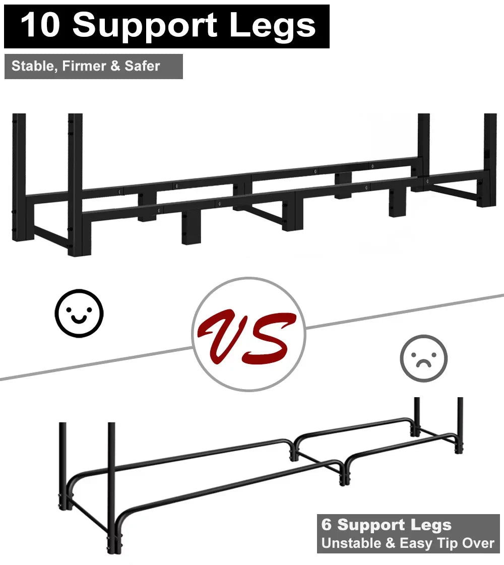 for Wood Storage, Stand, Outdoor Fire Koutemie Stacker Fireplace Adjustable Rack Black Firewood Log 8Ft Holder