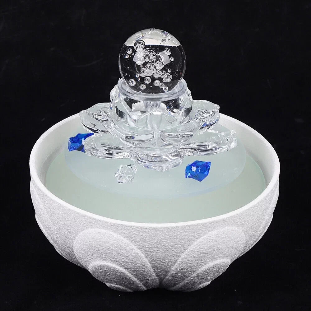 Fountain Desktop Tabletop Ornament Office Moisture Lotus Crystal Flowing Decor Desktop White Moisture Fountain Teahouse Fountain, Moisturefall