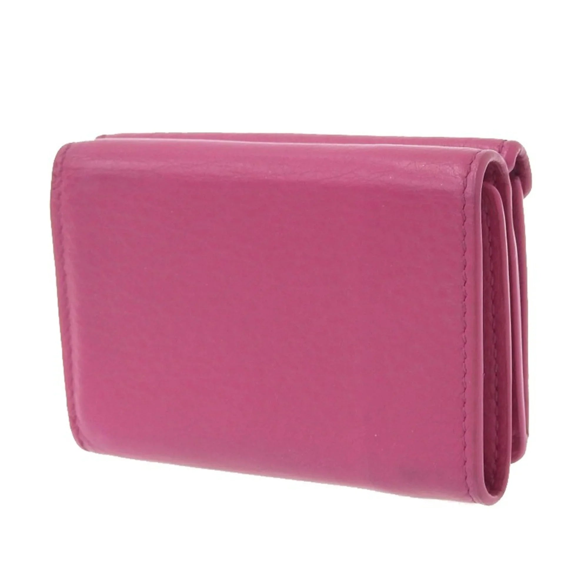 tri-fold wallet hook (Good) Balenciaga with mini paper pink Pre-Owned leather 391446
