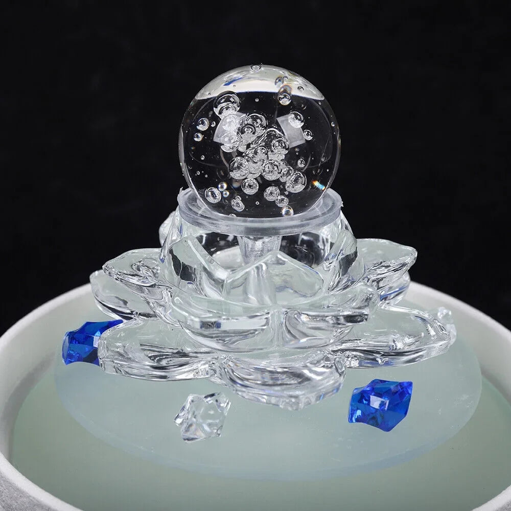 Fountain Desktop Tabletop Ornament Office Moisture Lotus Crystal Flowing Decor Desktop White Moisture Fountain Teahouse Fountain, Moisturefall