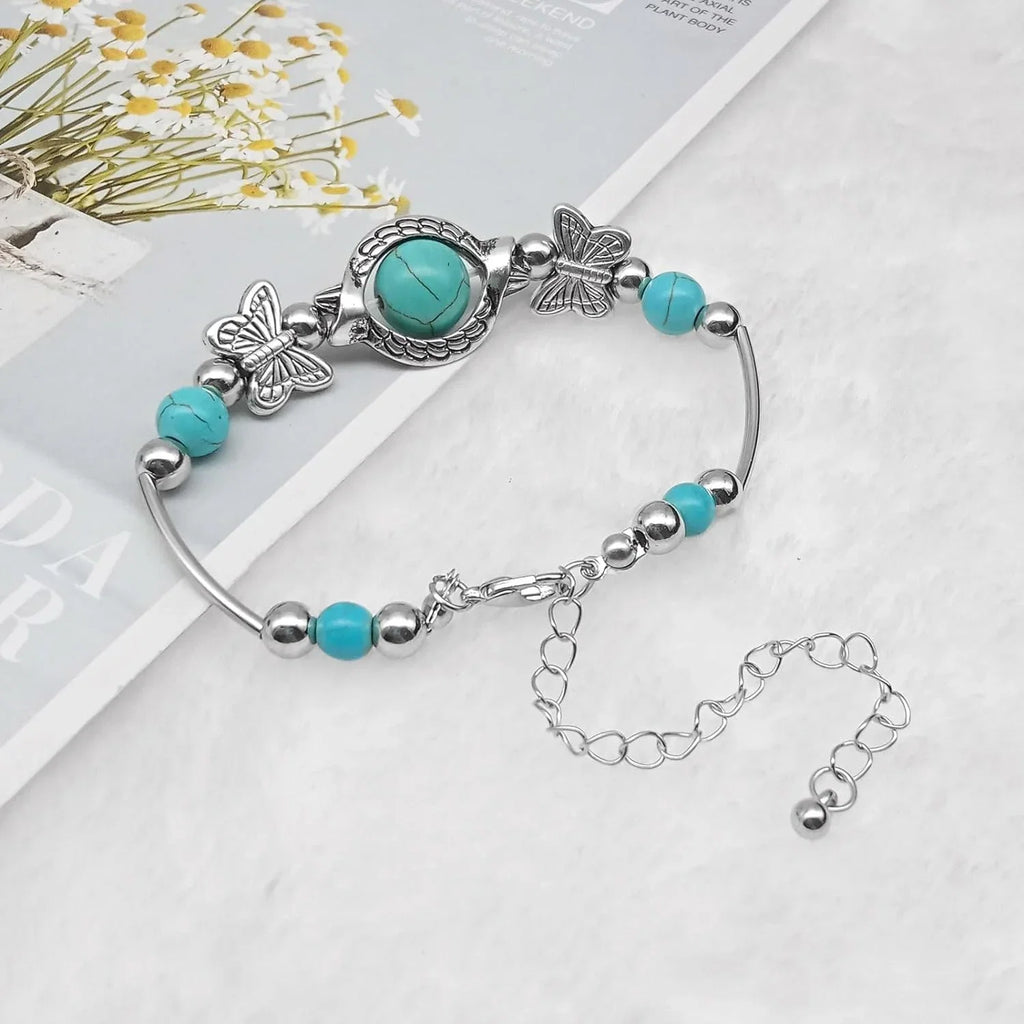 New Bracelet Luxury Jewelry Ladies Faux Gemstone Summer Palm Western Ladies Classic Unique Style Design Bracelet, Gift Bohemian Jewelry, Beaded Turquoise
