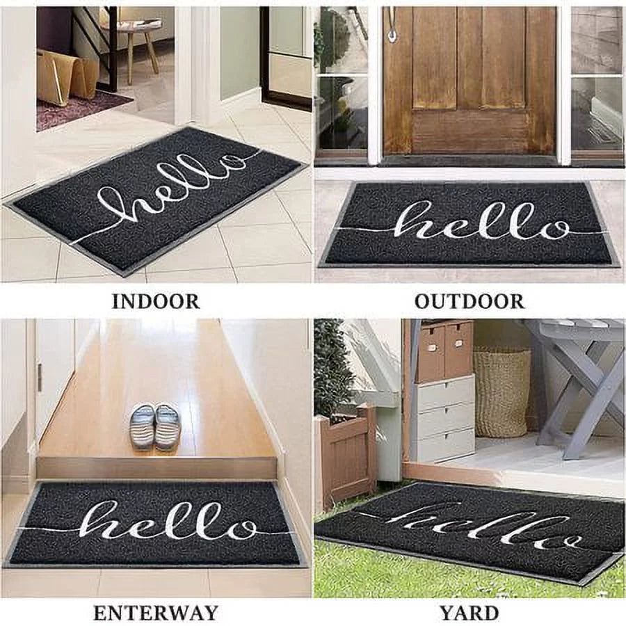 Black, Bathroom, x 30" Kitchen Design (L) for Non-Slip Front and Patio, JATOK (W) Door, 2-Pack Hello Mat 17.5" Indoor-exterior, Floor