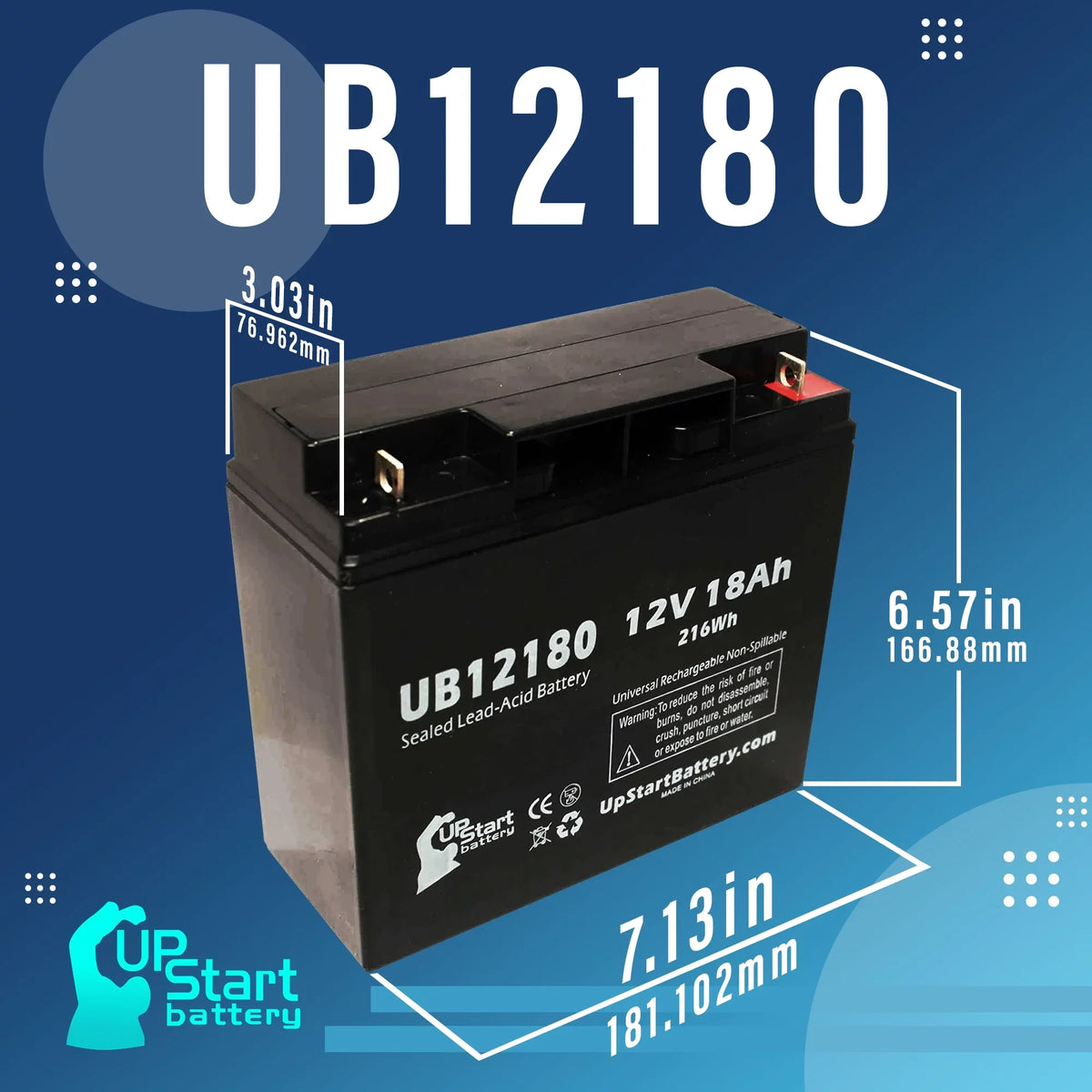 T4 CSB AMERICA OF Lead Universal Compatible 3x Battery Battery Terminal, BATTERY 18000mAh, SLA) Pack Replacement GP12170B1 Sealed (12V, - AGM, UB12180 18Ah, - Acid