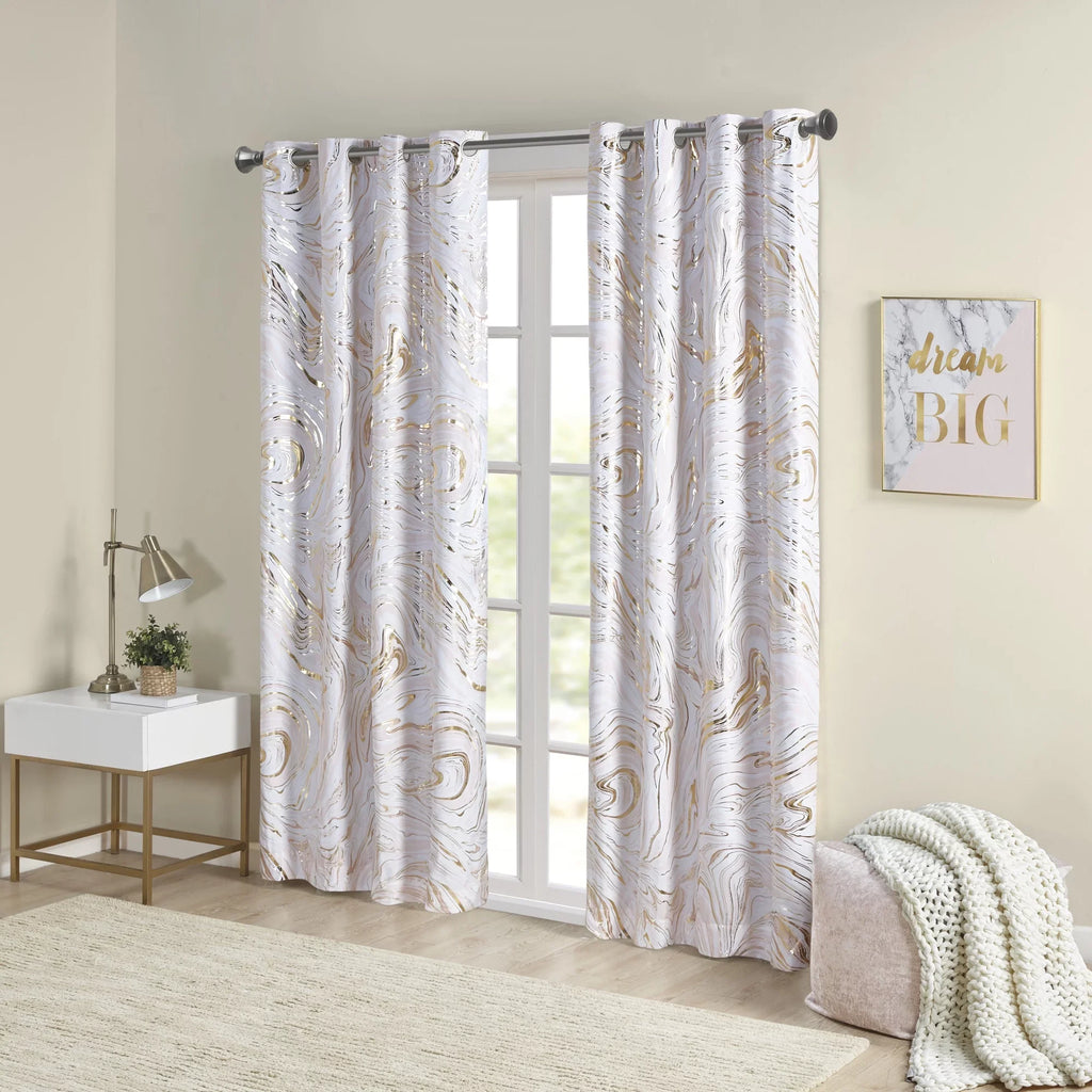 Printed 50x84" Metallic Total Intelligent Grommet Blush/Gold, Blackout Top Design Marble Curtain, Rebecca