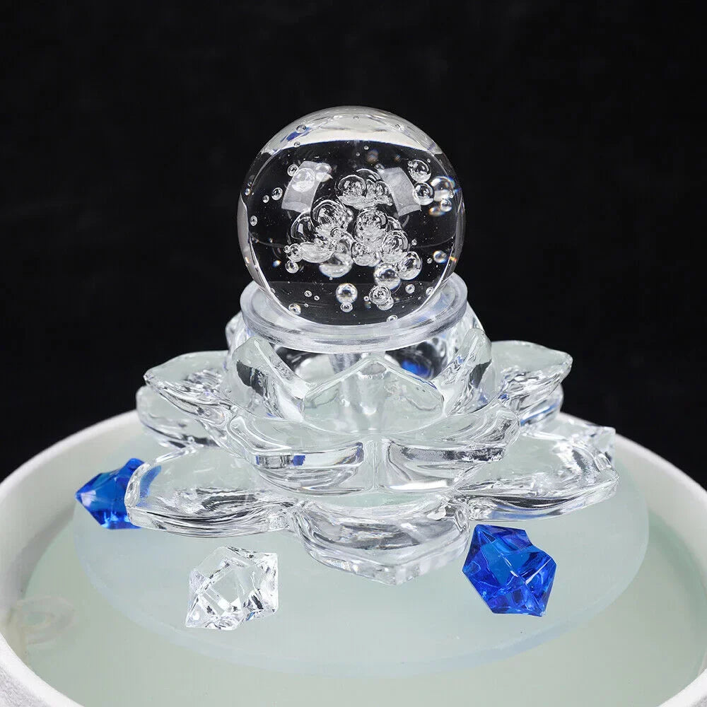 Fountain Desktop Tabletop Ornament Office Moisture Lotus Crystal Flowing Decor Desktop White Moisture Fountain Teahouse Fountain, Moisturefall