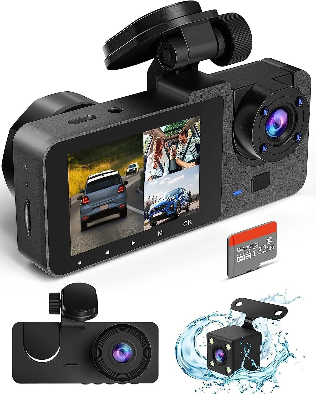 for Recording,24H Screen,,Loop Full 3 Mode Camera Dash Card,Built-in 32GB Night Cars Angle,2.0'' Channel with Vision,170°Wide Parking Inside,4K Cam Front Super and Rear Dash Free