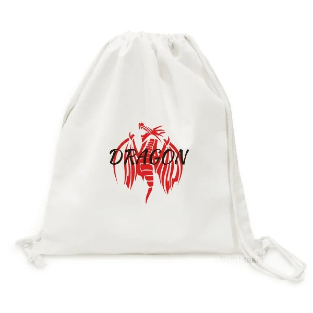 Shopping Animal Canvas Dragon Myth West Wings Reusable Bag Drawstring East Backpack Mesh