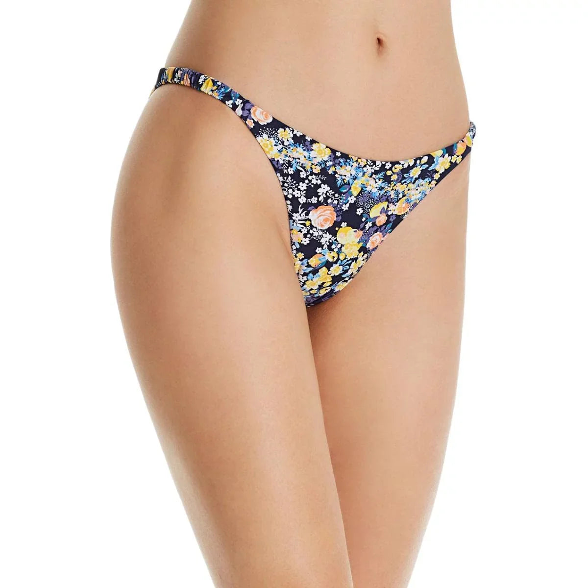 Navy Florals Red M Carter Womens Leg Bottom High Swim Bikini