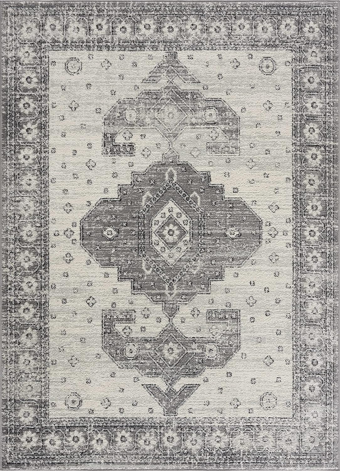 7'10" Vintage Bedroom, Indoor 10' X Area Grey, - Room, Traditional Collection Living - Marash Rug - Oriental Boho - Medallion Persian Distressed Goksun Beige Pattern