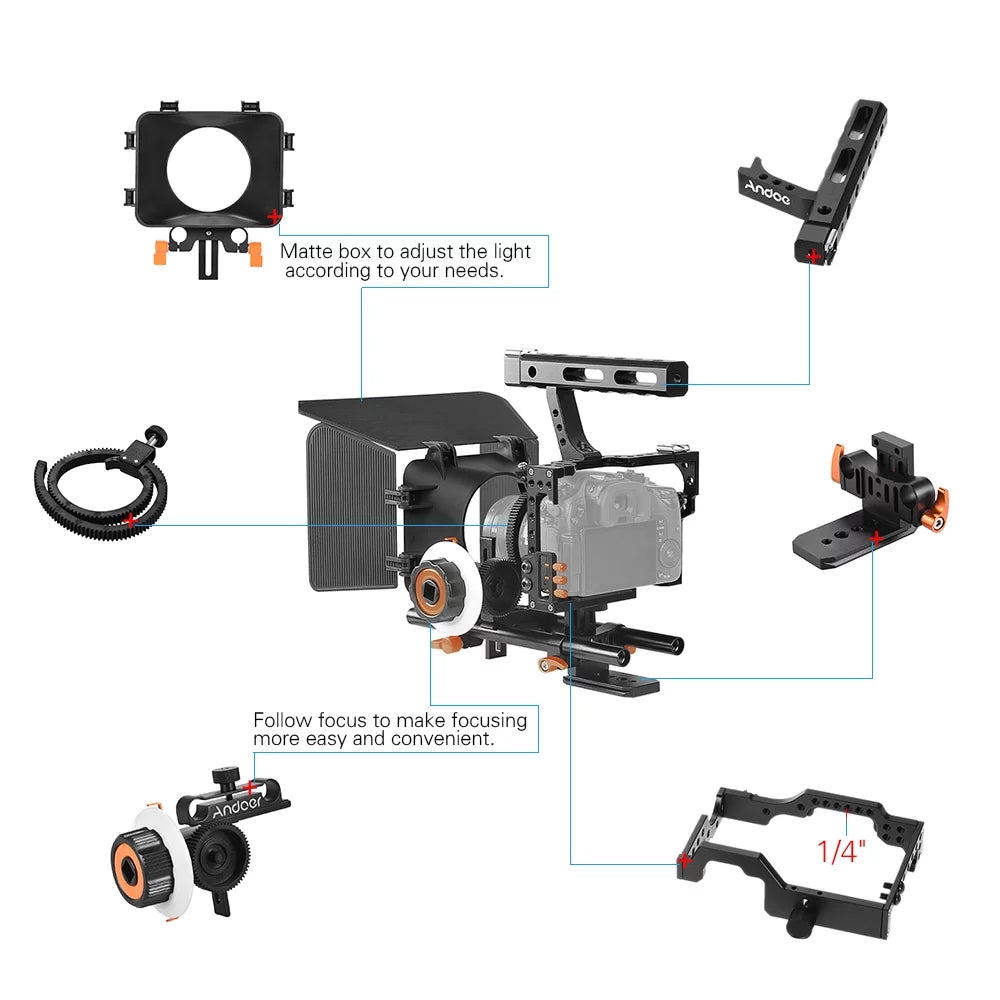 '+ Kit + Handle Eryue A7s/a7/a7r/a7rii/a7sii+ Andoer Camera + Box Alloy + A7s/a7/a7r/a7rii/a7sii/a7iv 15mm W/matte Film Cage,Aluminum Camera + 15mm Handle Rod W/matte + W/matte Box Rod Box Film