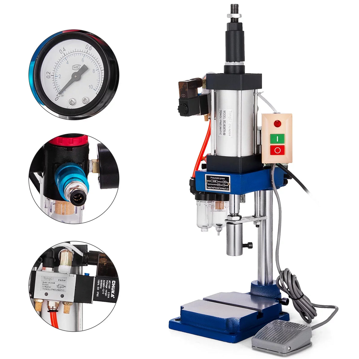 Pneumatic Machine Mpa Stroke Operation Pressure, Press 0.4-0.7 440LB/200KG Punch Punching VEVOR AC,Cylinder Press Pneumatic Machine Press Desktop 110V Pressure
