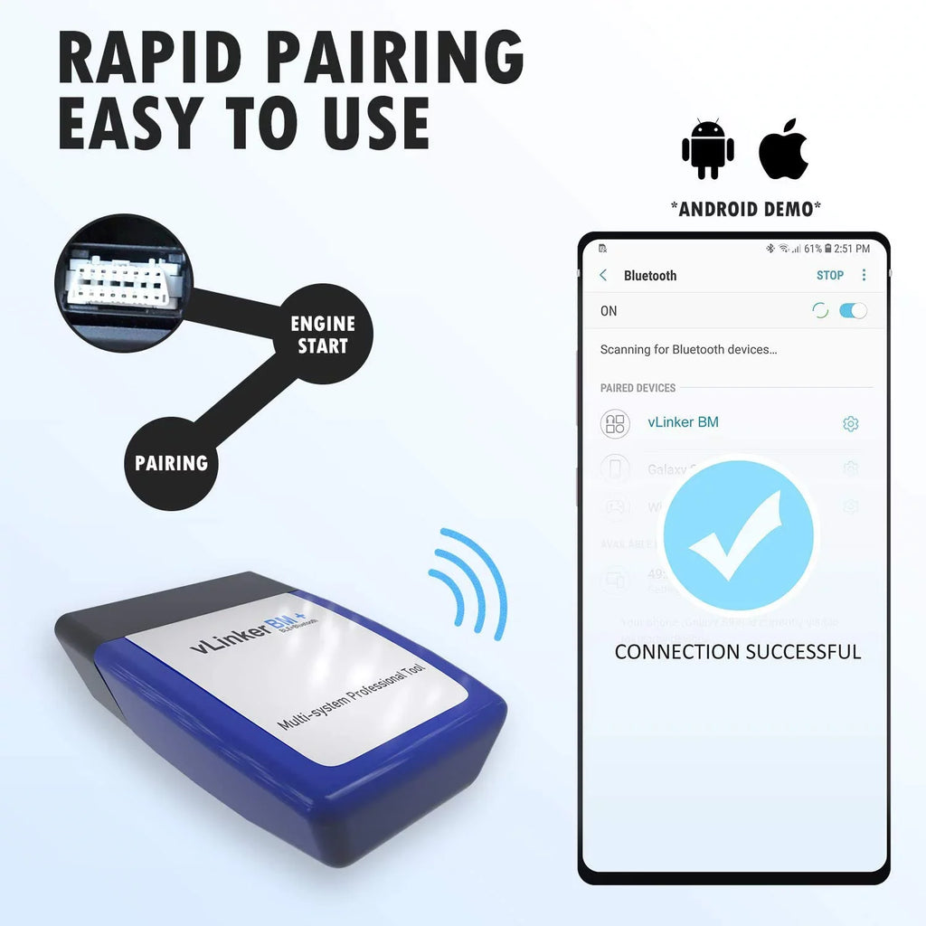 Scanner Bluetooth + Diagnostic in Works with for Tool vLinker Vgate BimmerCode, Android & OBD2 Features Unlock iPhone /Mini, Hidden Car