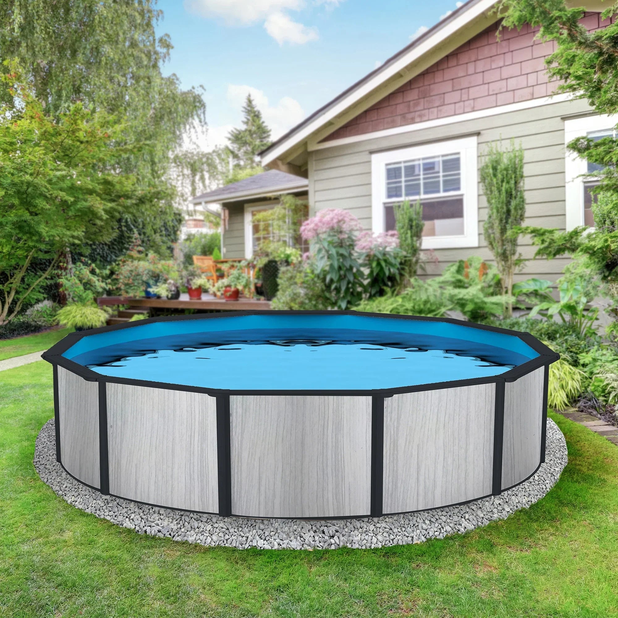 with Round Blue Top Pool 8-in Wave Rail Deep 18-ft Package Savannah Hybrid 52-in