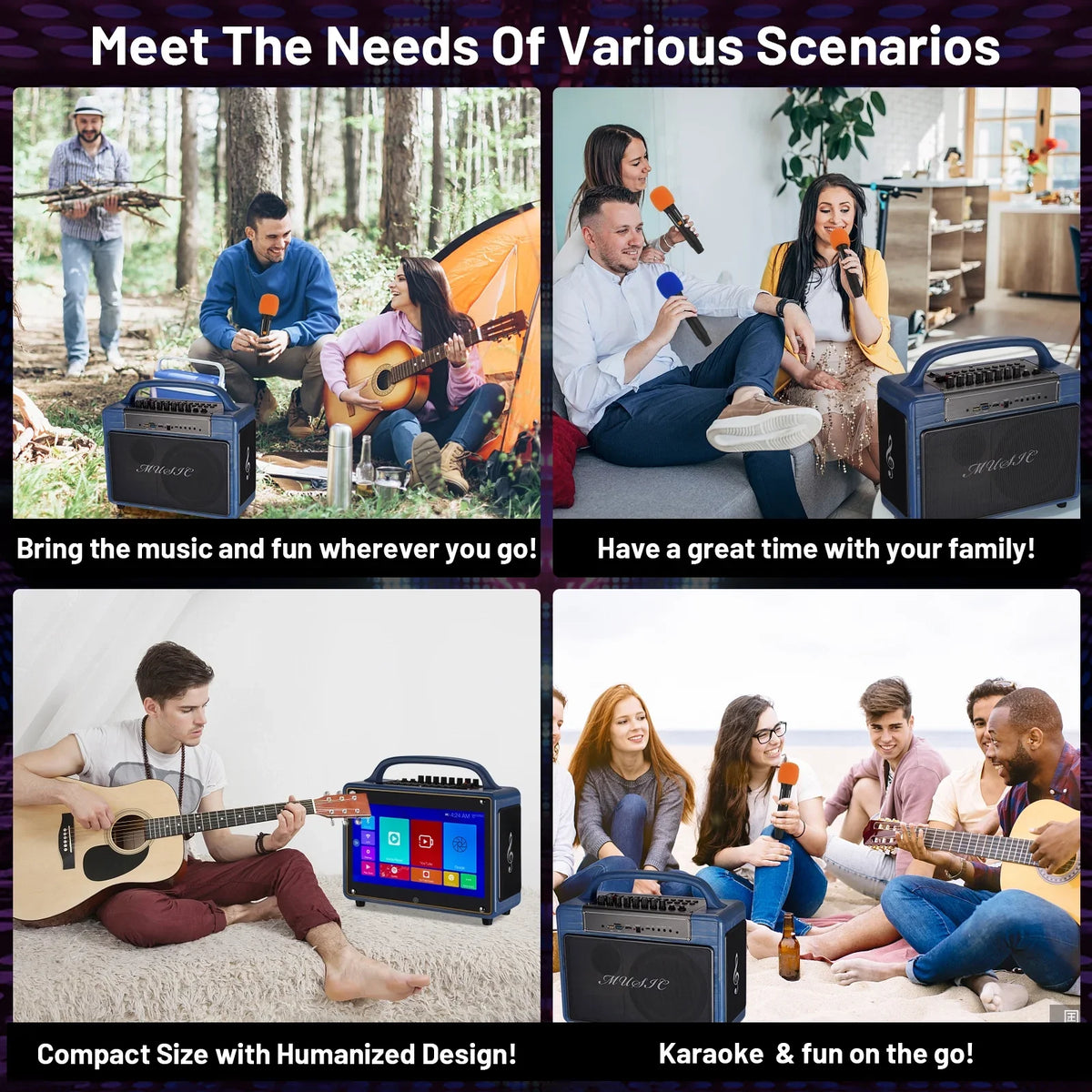 Adults&Kid,14”HD Streaming Machine Loudspeaker Wireless 12/4+64G,Support Portable Systems Screen/Android for Touch Karaoke BT Microphone/WiFi/USB/SD/PC/TV/Phones/HDMI
