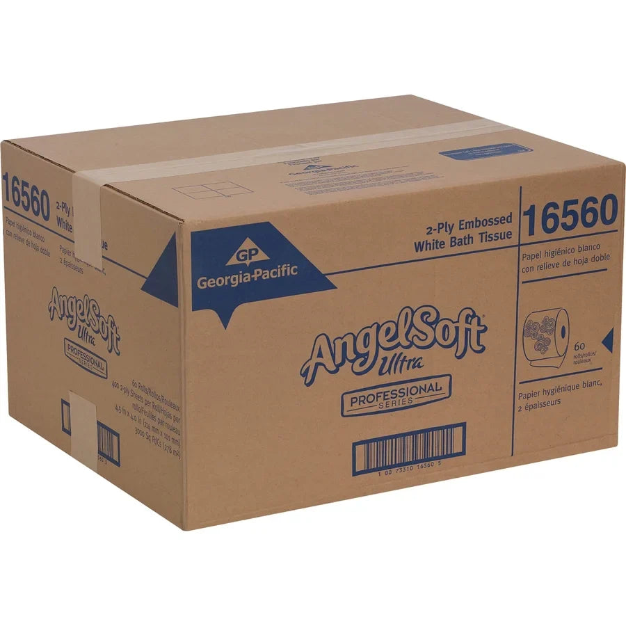 Professional Carton Soft, - For / Angel - Ply 4.50" x Soft Series 60 Sheets/Roll 4.05" - Toilet Restroom 400 - - Paper Ultra by White Septic 2 Absorbent Embossed Safe, -