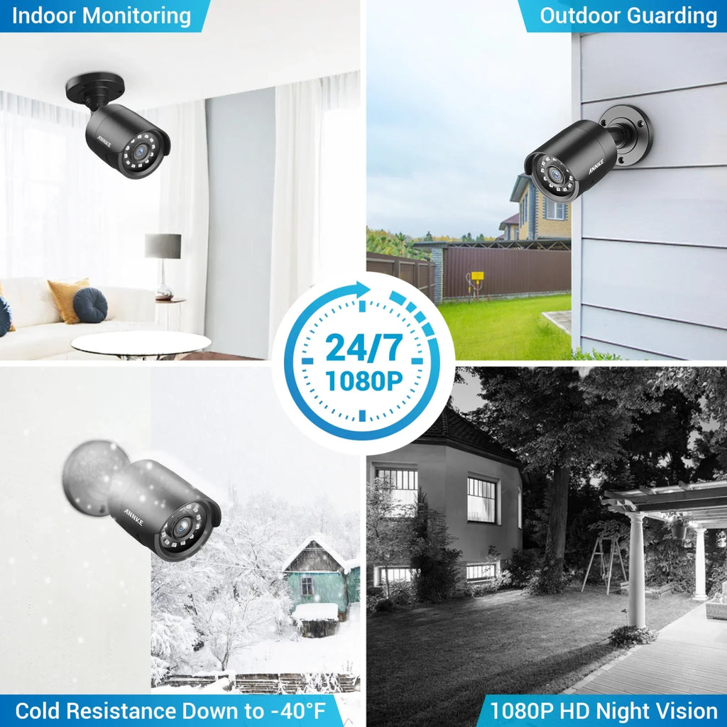 Camera 4 Security Outdoor Home Moistureproof, Pack Indoor, Surveillance 1920TVL, 1080P Vision, Night/Day Camera Bullet IP66