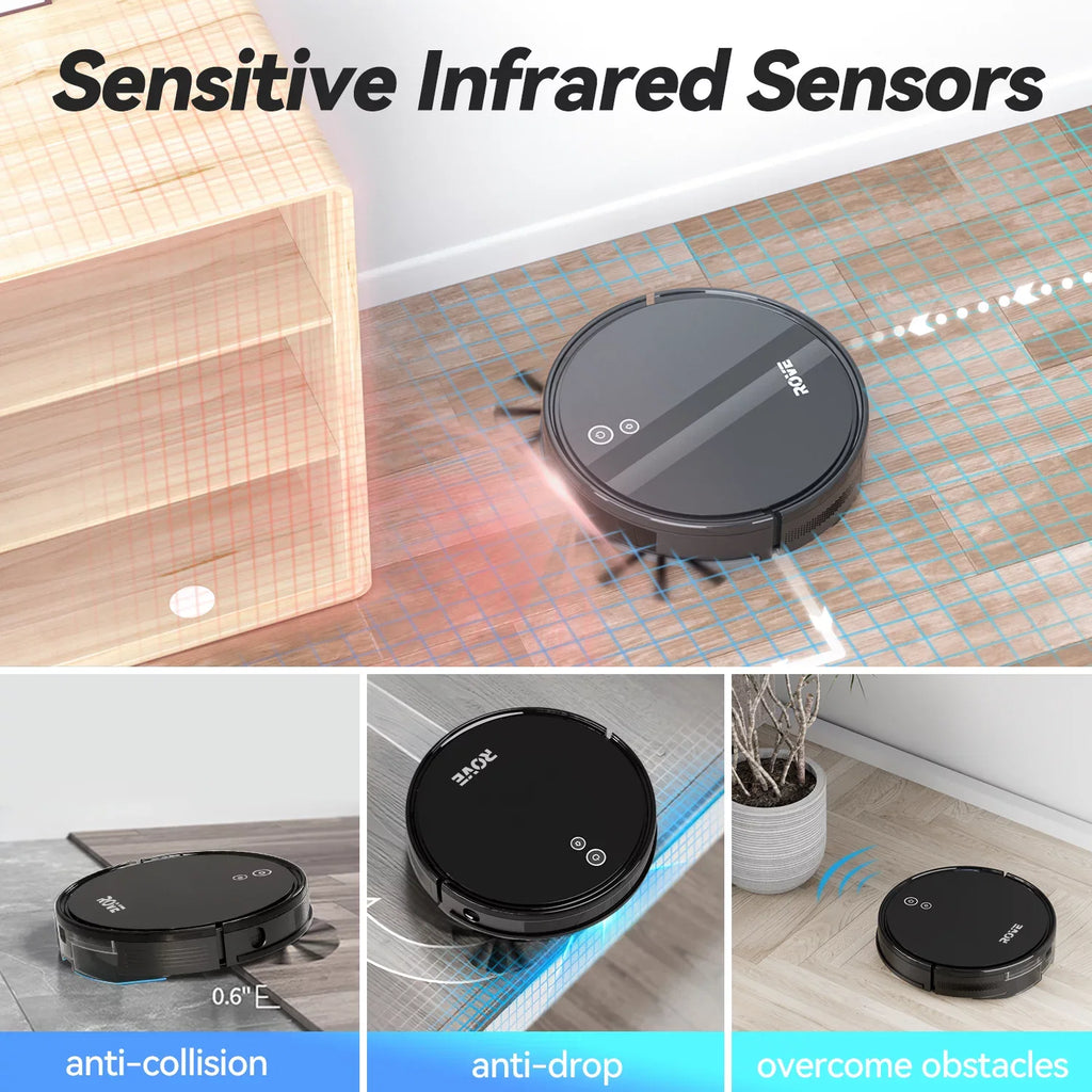 Battery Life Carpet Ideal Strong & Pa 600ML Dustbin, Rove Robotic Automatic Robot Suction 2000 Self-Charging, Vacuum Pet Floor Cleaner, with and Pile 2600mAh Hard Care, for Sweeper Low