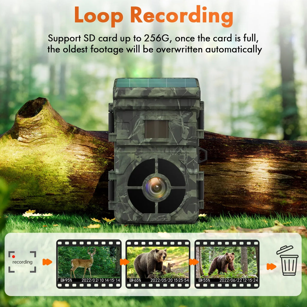 Rechargeable Hunting Card Night Camera CAMPARK IP66 Lithium 2.0" LCD 1080P Vision Cam 0.1s with 24MP Built-in SD Angle Speed Solar 2500mAh 120°Wide Trigger Game Battery Trail Camera Waterproof with
