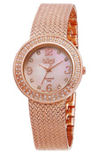 Bracelet Gold Watch Quartz Swiss Gold BUR097RG Pink Mother Crystal Accented Rose with Dial Pearl of Women's Rose and